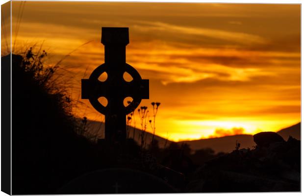 Celtic Cross at sunset, Dingle Peninsula, Kerry Canvas Print by Colm Kingston