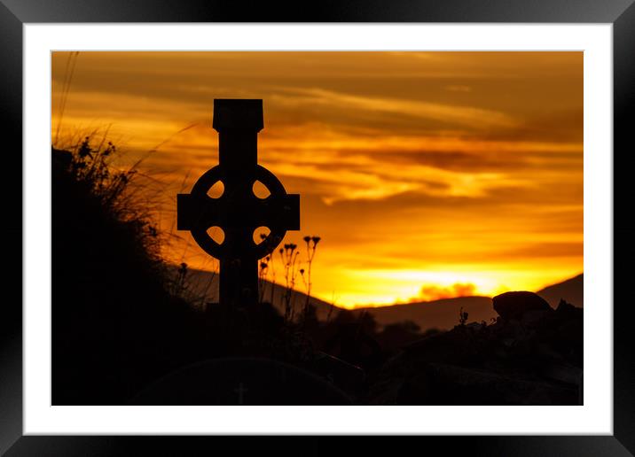 Celtic Cross at sunset, Dingle Peninsula, Kerry Framed Mounted Print by Colm Kingston