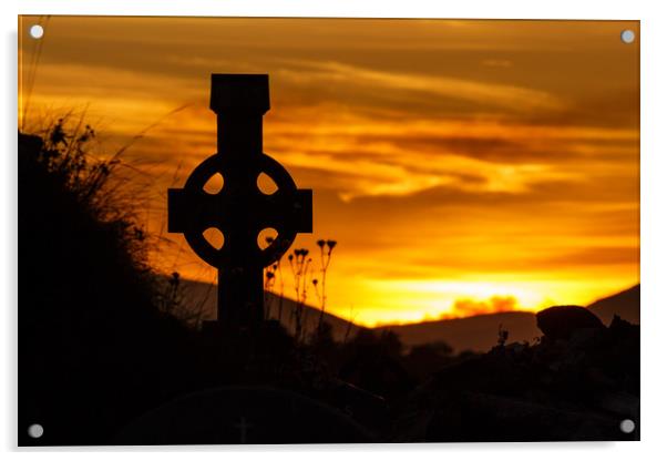 Celtic Cross at sunset, Dingle Peninsula, Kerry Acrylic by Colm Kingston