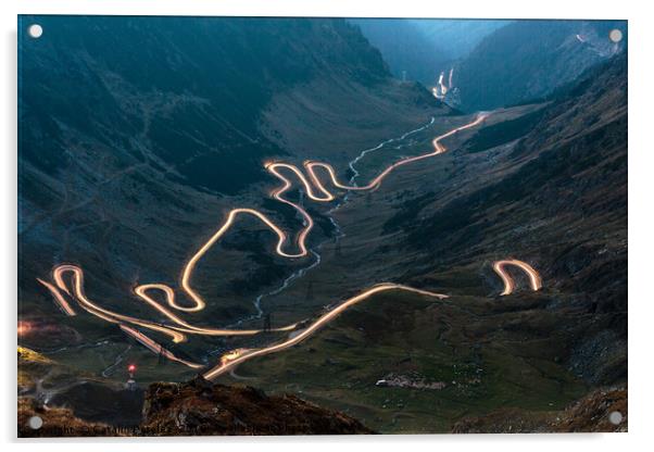 Transfagarasan highway in Romania at night time Acrylic by Ragnar Lothbrok