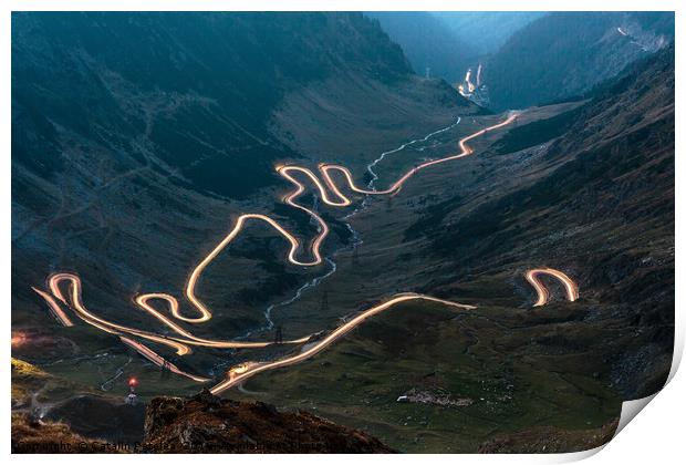 Transfagarasan highway in Romania at night time Print by Ragnar Lothbrok