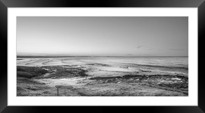 Black & White Bamburgh Beach View Framed Mounted Print by Naylor's Photography
