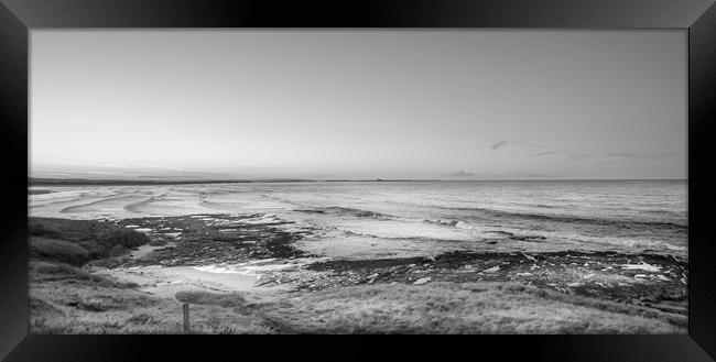 Black & White Bamburgh Beach View Framed Print by Naylor's Photography