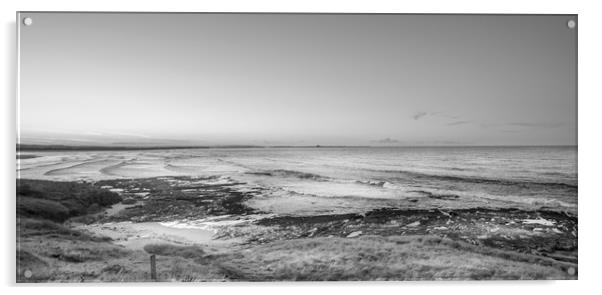 Black & White Bamburgh Beach View Acrylic by Naylor's Photography