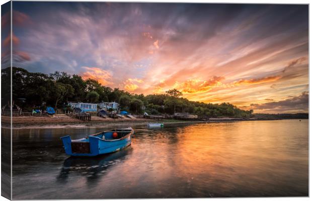 Woodside Bay Boat Sunset Canvas Print by Wight Landscapes