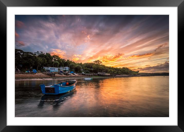Woodside Bay Boat Sunset Framed Mounted Print by Wight Landscapes