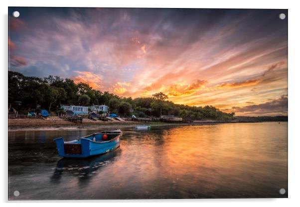 Woodside Bay Boat Sunset Acrylic by Wight Landscapes