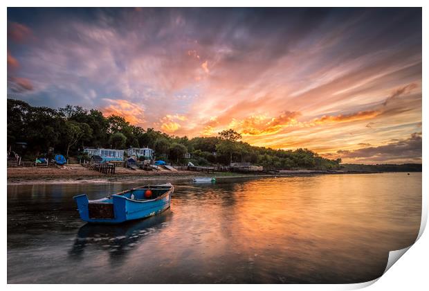Woodside Bay Boat Sunset Print by Wight Landscapes