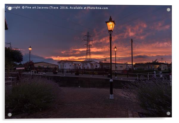 Beeston lock Sunset Acrylic by Jack Jacovou Travellingjour
