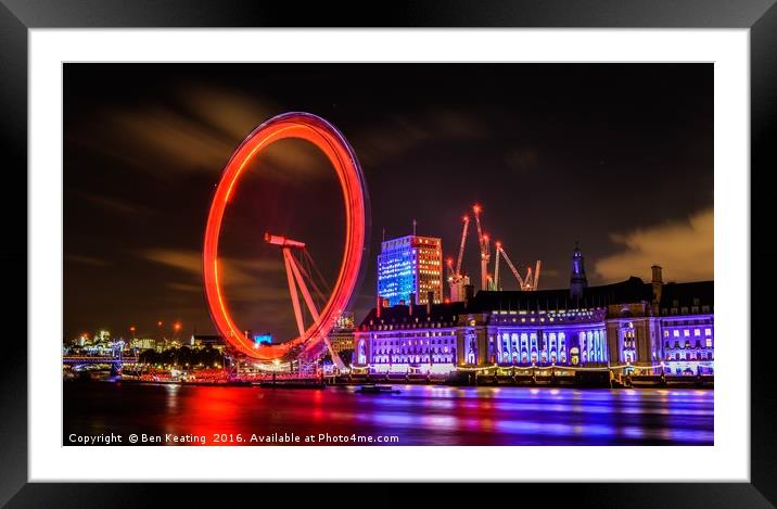 London Eye at Night Framed Mounted Print by Ben Keating