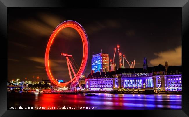 London Eye at Night Framed Print by Ben Keating