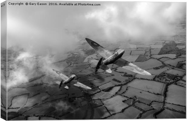 Spitfires among low clouds B&W version Canvas Print by Gary Eason