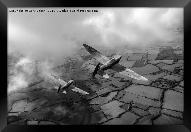 Spitfires among low clouds B&W version Framed Print by Gary Eason