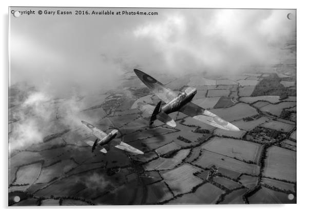 Spitfires among low clouds B&W version Acrylic by Gary Eason