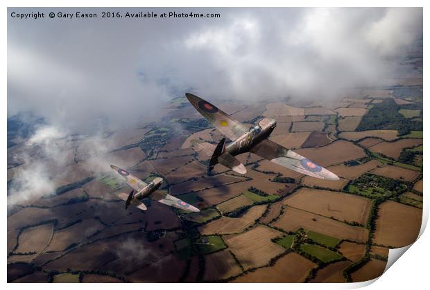 Spitfires among low clouds Print by Gary Eason