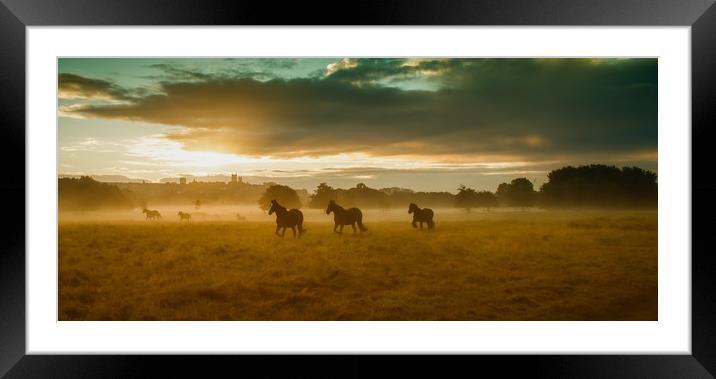 Wild Horses, West Common, Lincoln Framed Mounted Print by Andrew Scott