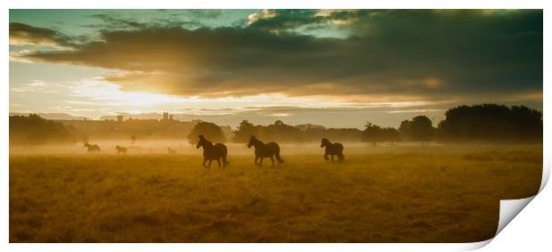 Wild Horses, West Common, Lincoln Print by Andrew Scott