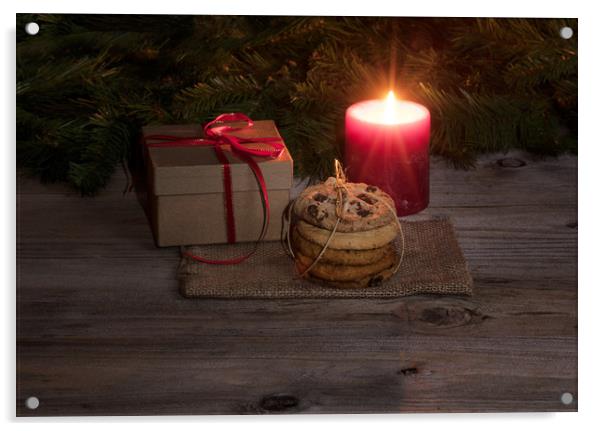 Neatly tied fresh cookies with warm glowing candle Acrylic by Thomas Baker