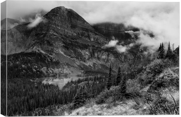 Grinnell Lake from the Trail No. 1 bw - Glacier NP Canvas Print by Belinda Greb