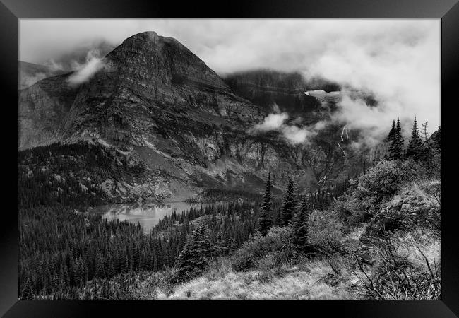 Grinnell Lake from the Trail No. 1 bw - Glacier NP Framed Print by Belinda Greb