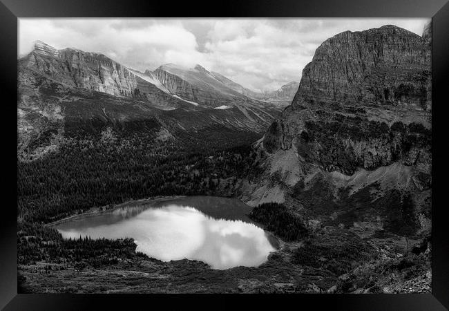 Grinnell Lake from the Trail No. 2 bw - Glacier NP Framed Print by Belinda Greb