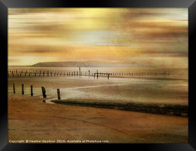 Shoreline of Sandbay, Somerset. Framed Print by Heather Goodwin