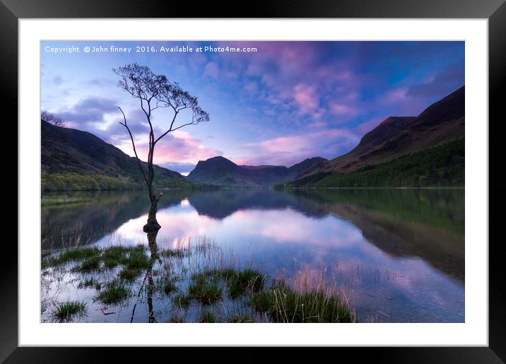 Buttermere tree, English Lake District. Framed Mounted Print by John Finney