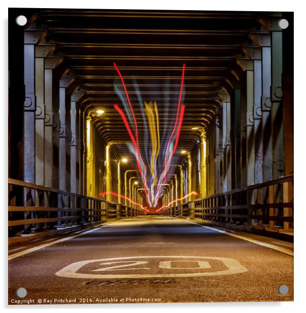 Bus Trails on the High Level Bridge Acrylic by Ray Pritchard
