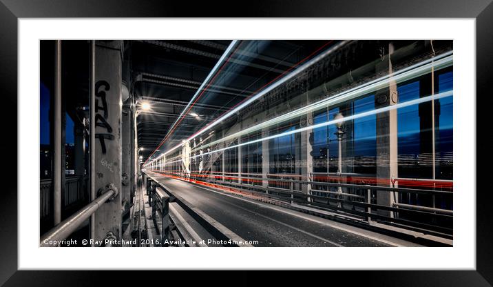 Light Trails across the High Level Bridge Framed Mounted Print by Ray Pritchard