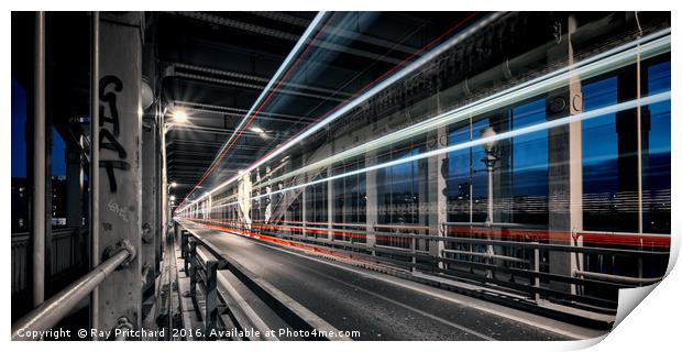 Light Trails across the High Level Bridge Print by Ray Pritchard