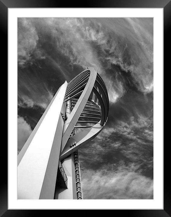 Spinnaker Tower - Side View B&W Framed Mounted Print by Donna Collett