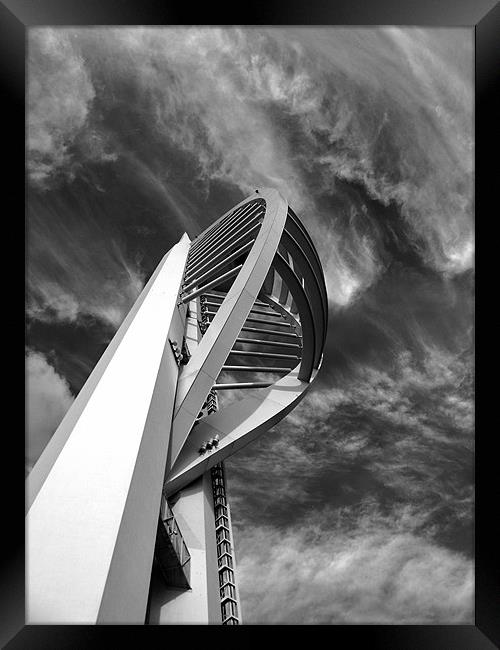 Spinnaker Tower - Side View B&W Framed Print by Donna Collett