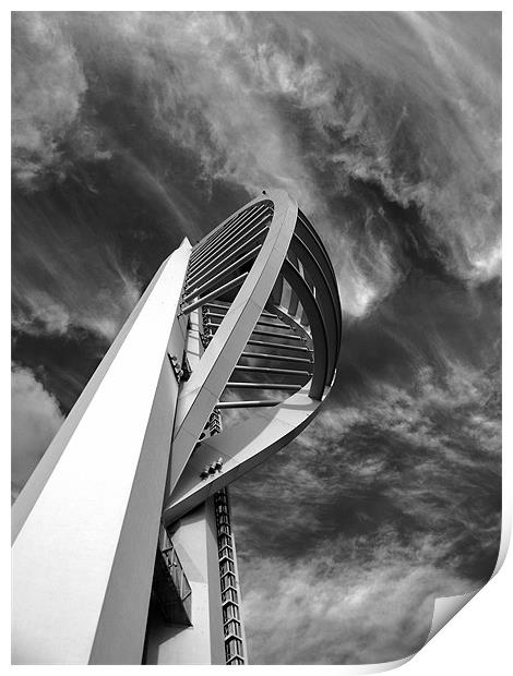 Spinnaker Tower - Side View B&W Print by Donna Collett