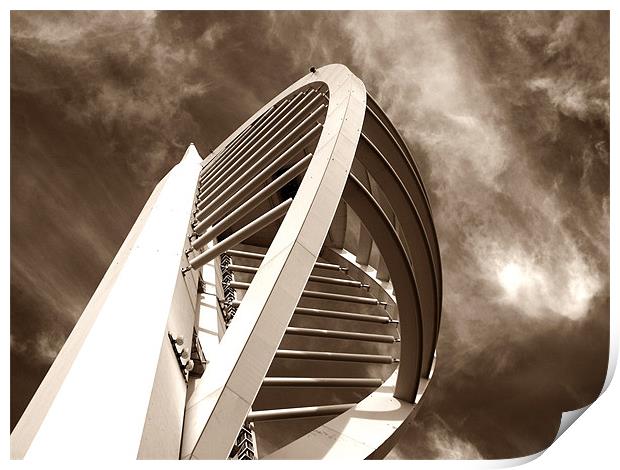 Spinnaker Tower - Close side view in sepia Print by Donna Collett