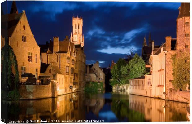 Bruges by night Canvas Print by Gwil Roberts