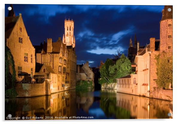 Bruges by night Acrylic by Gwil Roberts