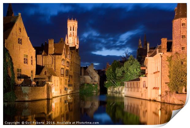 Bruges by night Print by Gwil Roberts