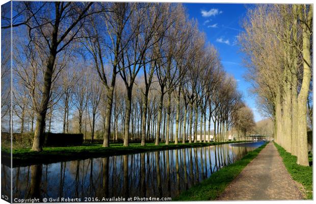 Canal Pathway Belgium Canvas Print by Gwil Roberts