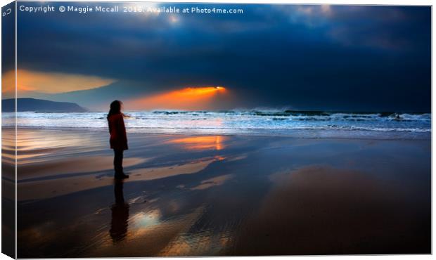 A dramatic windy sunset Widemouth Beach, Cornwall Canvas Print by Maggie McCall