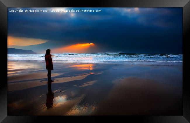 A dramatic windy sunset Widemouth Beach, Cornwall Framed Print by Maggie McCall