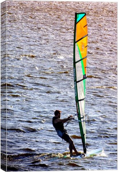 Wind-surfing in the afternoon           Canvas Print by Peter Balfour