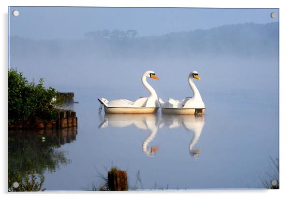 Not really swans in the mist        Acrylic by Peter Balfour