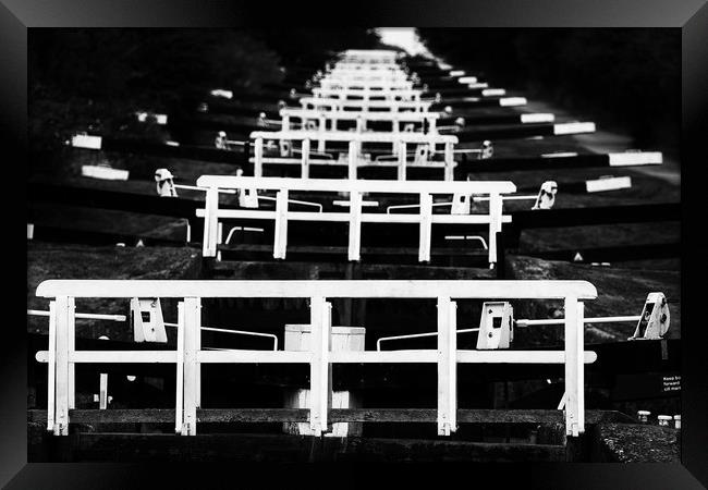 Caen Hill lock black and white Framed Print by Oxon Images