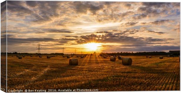 Hay Bale Sunset Canvas Print by Ben Keating