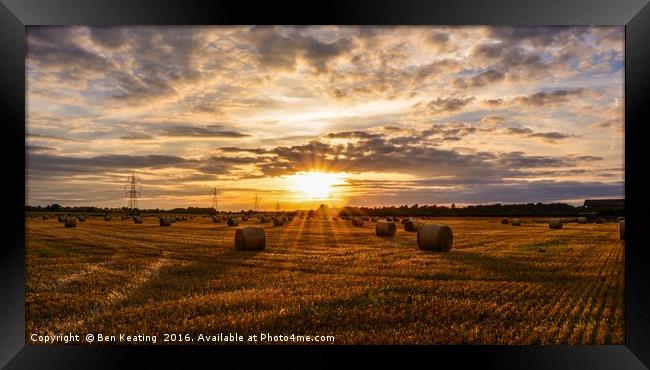 Hay Bale Sunset Framed Print by Ben Keating