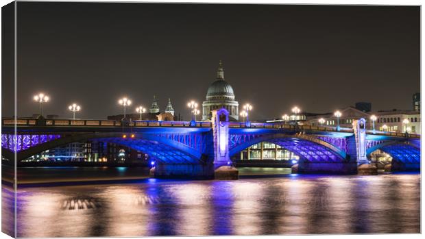 Southwark Bridge by Night Canvas Print by Colin Allen