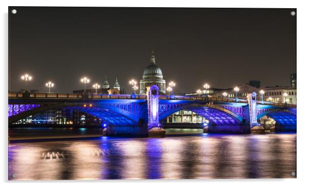 Southwark Bridge by Night Acrylic by Colin Allen