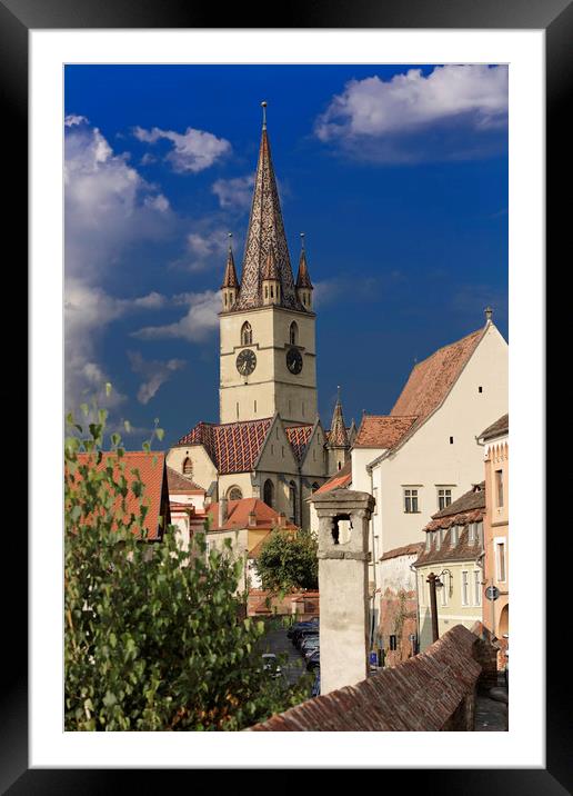 Evangelical Cathedral Sibiu Romania tower on inten Framed Mounted Print by Adrian Bud