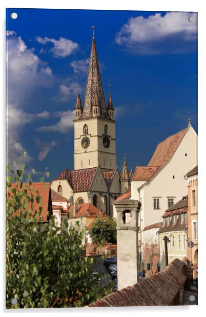 Evangelical Cathedral Sibiu Romania tower on inten Acrylic by Adrian Bud