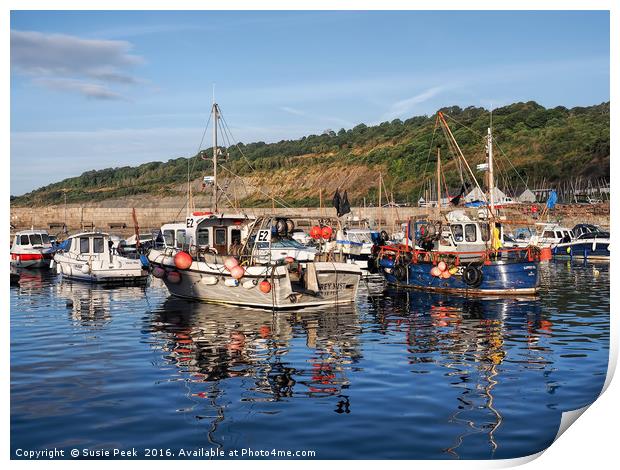 Fishing Boats At Lyme Regis Harbour Print by Susie Peek
